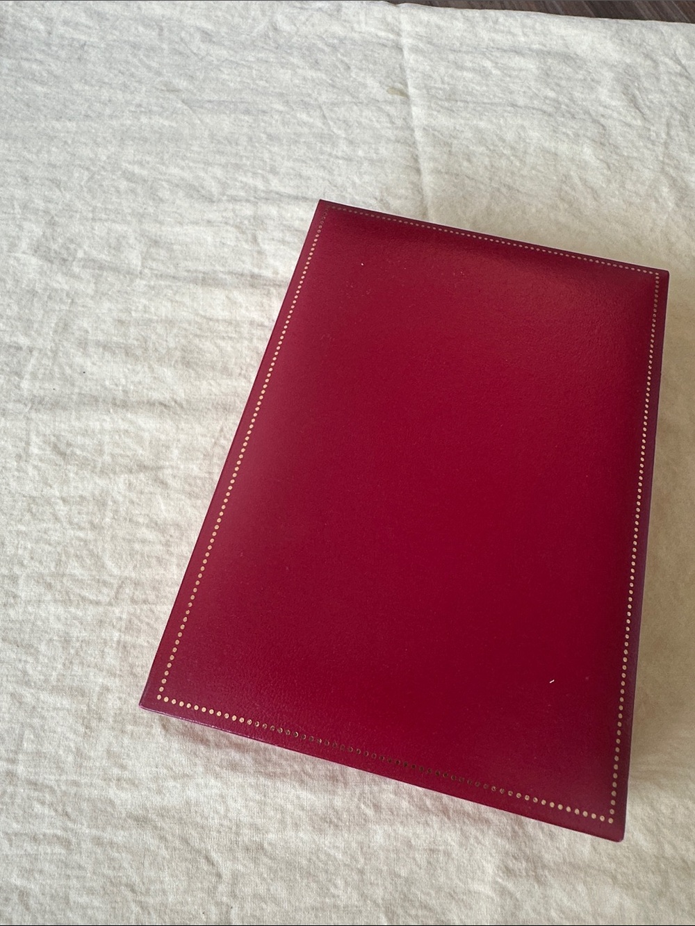 Burgundy Leather jewelry gift box with Decorative Stitching